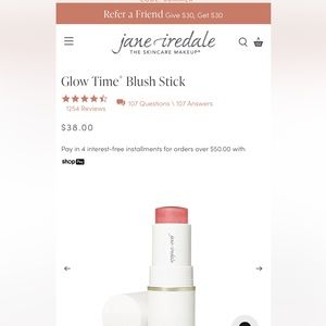 Jane iredale glow time blush stick, multi tasking clean product